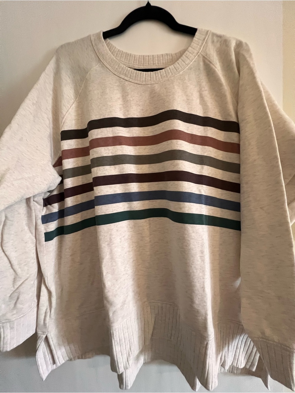 Maurices Cream Pullover with Multicolor Stripe Panel